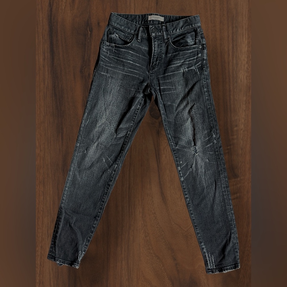 Moussy Vintage Velma Distressed Black Skinny Jeans 25 Made in Japan Raw Hem